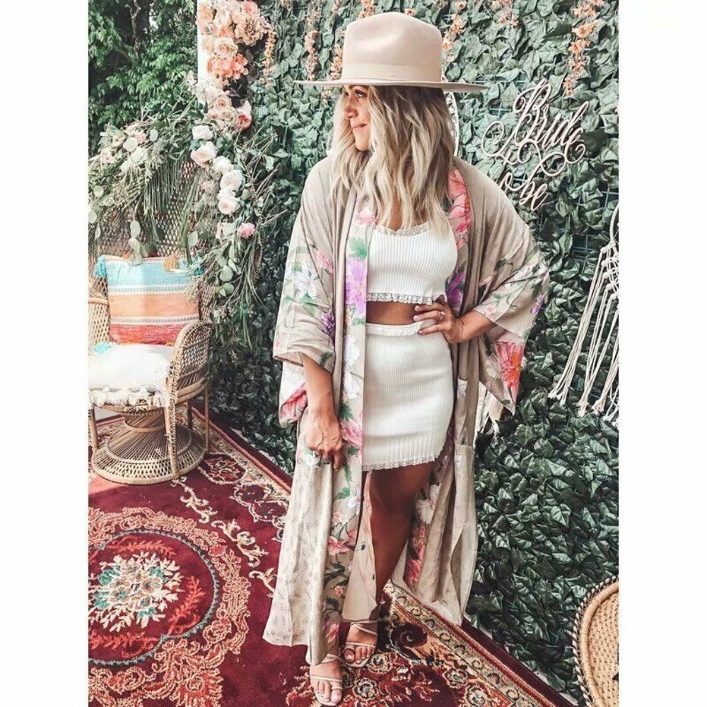 Bohemian Floral Kimono Maxi Duster Top Cardigan - Picture 3 of 6